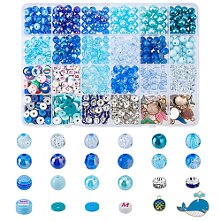 SUPERFINDINGS 819pcs Sea Style Beads Bulk Blue Mixed Spacer Beads Including 16 Style Round Glass Beads 4 Style Polymer Clay Beads Cute Ocean Style Enamel Charms Loose Beads for DIY Jewelry Making