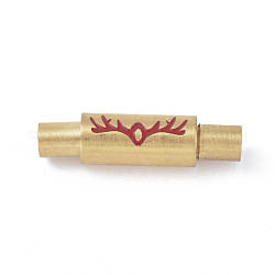 Fermoirs magnétiques sous vide en acier inoxydable avec emembouts collées, avec l'émail, colonne, motif de bois, or, rouge, 5.5~7.5x18~21mm, Trou: 3mm