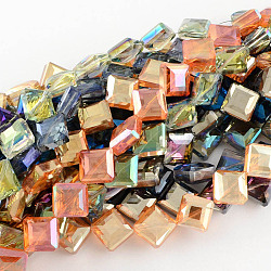 Galvanoplastie transparent perles de verre à facettes brins, carrée, couleur mixte, 17x17x7.5mm, Trou: 2mm, Environ 40 pcs/chapelet, 25.1 pouce