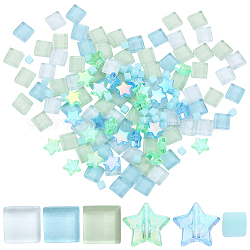 グラデーションカラーのガラスモザイクタイル  正方形のモザイク タイル  DIYモザイクアートクラフト用  額縁など  アクリルビーズで  アクアマリン  4~11x4~10.5x3.5~4.5mm  約350個/袋