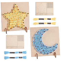 Pandahall elite 2sets star & moon 3d bricolage nail string art kit arts et artisanat pour adultes, y compris pochoir en bois et fil de laine, couleur mixte, 16x21x0.3 cm, 1set / style