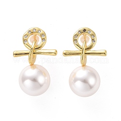 Simbolo femminile con zirconi trasparenti e orecchini pendenti con perle di plastica, gioielli in ottone per le donne,  cadmio& piombo libero, oro chiaro, 25.5mm, ago :0.9mm