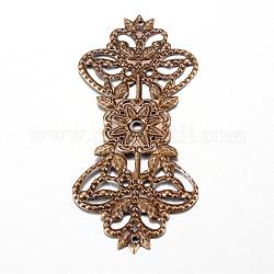 Eisen Verbinder, Verzierungen aus geätztem Metall, Blume, Antik Bronze, 73~73.5x31.5x1 mm, Bohrung: 1 mm
