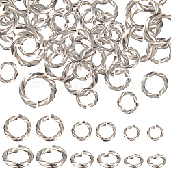 Beebeecraft 150 pz 3 stili 304 anelli di salto in acciaio inossidabile, anelli di salto aperti, ritorto, colore acciaio inossidabile, 6~10x1~1.3mm, diametro interno: 4~8mm, 50pcs / style