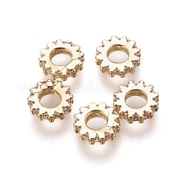 Brass Micro Pave Cubic Zirconia Beads, Long-Lasting Plated, Gear, Clear, Golden, 5.5x1.5mm, Hole: 2.5mm