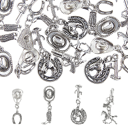 SUPERFINDINGS 32Pcs 4 Style Cowboy Boot Horse Hat Charms Tibetan Style Alloy Pendants Antique Silver Western Cowboy Theme Pendant Charms for DIY Necklace Bracelet Jewelry Making