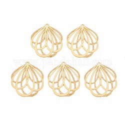 Rack Plating 304 Stainless Steel Filigree Pendants, Etched Metal Embellishments, Nickel Free, Flower, Real 18K Gold Plated, 20.5x18x0.4mm, Hole: 1.2mm