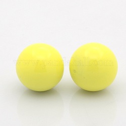 No Hole Spray Painted Brass Round Ball Beads Fit Cage Pendants, Yellow, 18mm