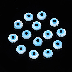 Natürliche weiße Muschel Perlmutt Muschel Perlen, mit synthetischen Türkis, bösen Blick, Deep-Sky-blau, 5x2 mm, Bohrung: 0.7 mm
