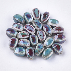 Perles en porcelaine manuelles, fantaisie porcelaine émaillée antique, ovale, colorées, 12~14x9~10.5x9~11mm, Trou: 2.5mm