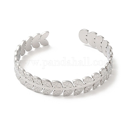 304 bracelet manchette ouvert feuille en acier inoxydable, bijoux pour femmes, couleur inoxydable, diamètre intérieur: 2-1/4 pouce (5.55 cm)