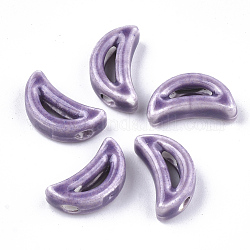 手作りの陶器ビーズ  光沢釉の磁器  ムーン  紫色のメディア  16~16.5x9x5.5mm  穴：2mm