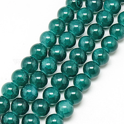 Chapelets de perles en verre craquelé peint, ronde, sarcelle, 8mm, Trou: 1.3~1.6mm, Environ 100 pcs/chapelet, 31.4 pouce