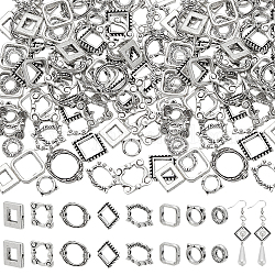 PH PandaHall 112pcs 8 Styles Bead Frames, Double Hole Frame Spacer Beads Square/Oval/Round Bead Hugger Frame Connectors for DIY Earring Bracelet Necklace Jewelry Crafts Making, Antique Silver
