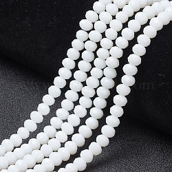 Chapelets de perles en verre opaque de couleur unie, facette, rondelle, blanc, 8x6mm, Trou: 1mm, Environ 72 pcs/chapelet, 16.14 pouce (41 cm)