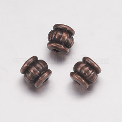 Abalorios de aleación de estilo tibetano, sin plomo y el níquel, barril, cobre rojo, 5x5x5mm, agujero: 1.5 mm