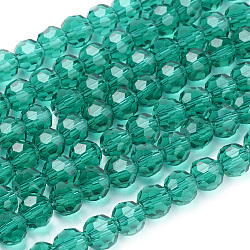 Filo di perline in vetro, sfaccettato (32 sfaccettatura), tondo, verde acqua, 6mm, Foro: 1.2 mm, circa 88~91pcs/filo, 19.49 pollice ~ 20.08 pollici (49.5~51 cm)