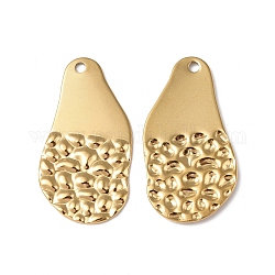 Ion Plating(IP) 304 Stainless Steel Pendants, Textured, Teardrop Charm, Real 18K Gold Plated, 30x16x1.5mm, Hole: 1.6mm