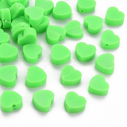 Бусины из полимерной глины , сердце, весенний зеленый, 8~9x9~10x3~5 мм, отверстие : 1.2 мм