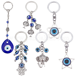 NBEADS 6 Pcs 6 Styles Evil Eye Charm Keychain, Silver Alloy Keychain Protection Mixed Shape Lampwork Evil Eye Pendants Keyring Lucky Charms for Gift Bag Accessory Ornaments