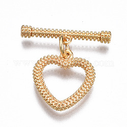 Brass Toggle Clasps, Nickel Free, Heart, Real 18K Gold Plated, 21mm long, Bar: 19X4X2.5mm, hole: 1.2mm, Jump Ring: 5x1mm, Inner Diameter: 3mm, Heart: 15X13X2mm, Hole: 1.2mm
