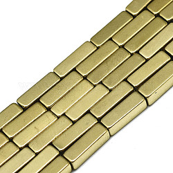 Electroplate Non-magnetic Synthetic Hematite Beads Strands, Cuboid, Real 18K Gold Plated, 9x2.7x2.7mm, Hole: 1mm, about 43~44pcs/strand, 15.75 inch(40cm)