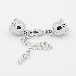 Brass Chain Extender, with Cord Ends and Lobster Claw Clasps, Platinum, 39mm, Hole: 7mm, Cord End: 12x9mm, hole: 7mm.