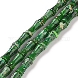 Hilos de cuentas de jaspe imperial natural, teñido, palo de bambú, verde, 12x5mm, agujero: 0.5 mm, aproximamente 34 pcs / cadena, 15.94'' (40.5 cm)
