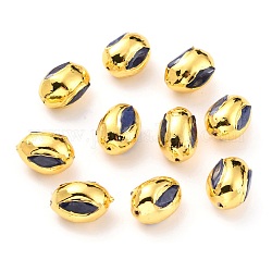 Perles de quartz naturels, avec bord en laiton doré, teinte, ovale, bleu foncé, 15.5~16x11.5~12mm, Trou: 0.8mm