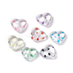 Transparente Acryl Perlen, Herz mit Tupfenmuster, Transparent, Mischfarbe, 15.5x17.5x6 mm, Bohrung: 1.7 mm
