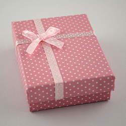 Gioielli scatole di cartone set, con il bowknot esterno e spugna all'interno, per collane e ciondoli, rettangolo, rosso violaceo chiaro, 90x70x30mm