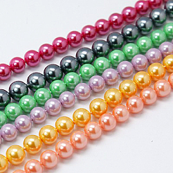 Shell Pearl Beads Strands, Round, Mixed Color, 10mm, Hole: 1mm, about 38pcs/strand, 16 inch