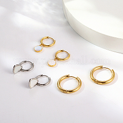 3 Paar Creolen-Ohrringe aus Edelstahl im 3-Style-304-Set, flache runde & Herz, echt vergoldet & edelstahlfarbe, 14~22x3~10 mm, 1 Paar/Stil