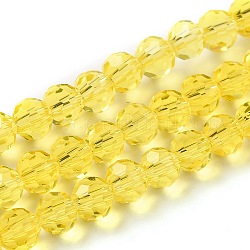 Perle di vetro trasparente, sfaccettato (32 sfaccettatura), tondo, oro, 6mm, Foro: 1 mm, circa 98pcs/filo, 20.47 pollice (52 cm)