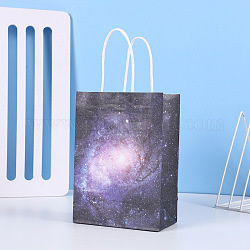 Bolsas de papel kraft con patrón de cielo estrellado, con cuerda de cáñamo, bolsas de regalo, bolsas de compra, Rectángulo, patrón de estrella, 15x8x21 cm