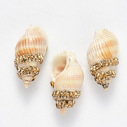 Perles de coquillages en spirale, avec argile polymère strass, pas de trous / non percés, topaze clair, pp11 (1.7~1.8mm), 25.5~26.5x23~24x12mm