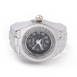 201 bracelet de montre extensible en acier inoxydable, montre à quartz plate ronde pour unisexe, noir, 15x18mm, cadran montre: 19x27 mm, boitier montre: 11.5 mm