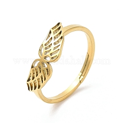 Chapado en iones (ip) 304 anillo ajustable con alas huecas de acero inoxidable para mujer, real 18k chapado en oro, nosotros tamaño 6 (16.5 mm)