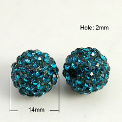 Perline di resina strass, grado a, tondo, blu zirconia, 14mm, Foro: 2 mm