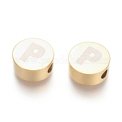 304 perline in acciaio inossidabile, piatta e rotonda con la lettera, letter.p, 10x4.5mm, Foro: 2 mm