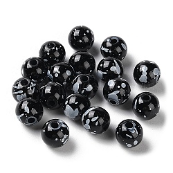 Perle rotonde acriliche opache stampate, nero, 10x9mm, Foro: 2.2 mm, circa 961pcs/500g
