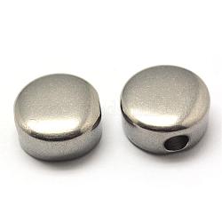 Perles en 304 acier inoxydable, plat rond, couleur inoxydable, 11.5x5.5mm, Trou: 3mm