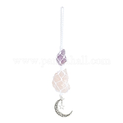Pepite decorazioni pendenti tascabili in pietre preziose naturali, ciondoli in lega di stelle di luna e ornamenti pendenti in filo di nylon, 205~215mm