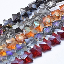 Glass Beads Strands, Mixed Style, Faceted, Star, Mixed Color, 13x13.5x7.5mm, Hole: 1mm, about 25pcs/strand, 10.6 inch(27cm)