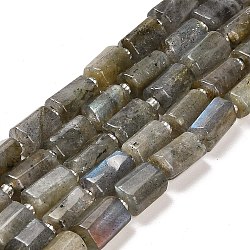 Chapelets de perles en labradorite naturelle , avec des perles de rocaille, colonne facettes, 9~11x6~7.5x6~7.5mm, Trou: 1.2mm, Environ 30 pcs/chapelet, 15.16~15.55 pouce (38.5~39.5 cm)