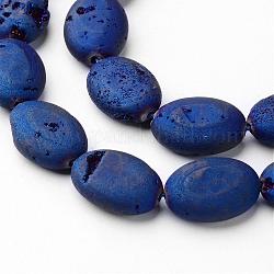 Galvani natürlichem Quarz-Kristall-Perlen Stränge, druzy Druse Kristall, Oval, in Blau Plattiert, 18x13x6~6.5 mm, Bohrung: 1 mm, ca. 11 Stk. / Strang, 7.7 Zoll