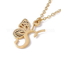 Collar con colgante de letra inicial con mariposa, joyas de acero inoxidable golden 304 para mujer., letter.s, colgante: 22x16x1 mm, 15.55 pulgada (39.5 cm)