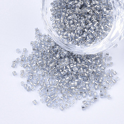 Perles cylindriques en verre, Perles de rocaille, Argenté, trou rond, couleur d'argent, 1.5~2x1~2mm, Trou: 0.8mm, environ 8000 pcs / sachet , environ 85~95 g /sachet 