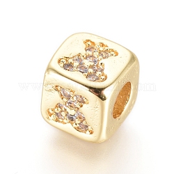 Messing Perlen, mit Mikro ebnen Zirkonia, Würfel mit Bär, Transparent, golden, 6x6x6 mm, Bohrung: 3 mm