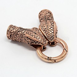 Snake Head Alloy Spring Gate Rings, O Rings with Two Cord End Caps, Red Copper, 75x25x12mm, Snake Head Hole: 8mm, Ring: 17mm